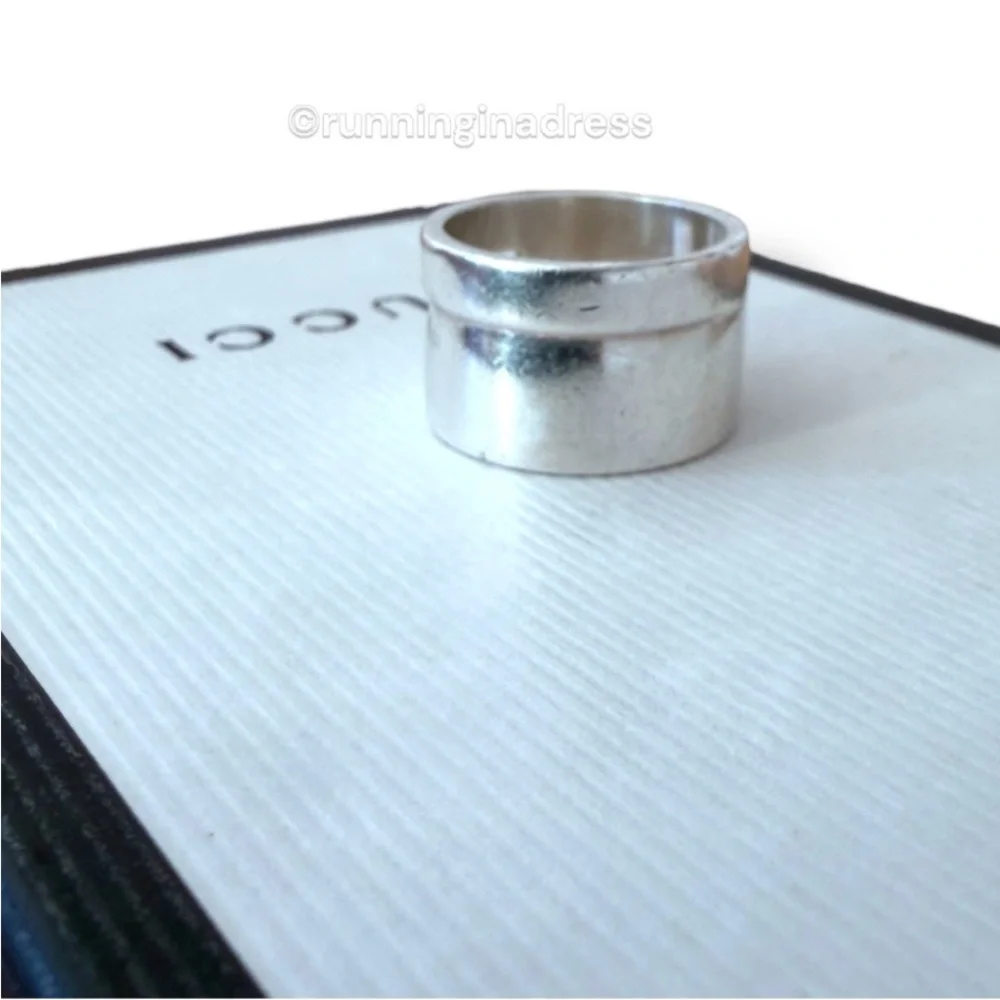 Vintage Gucci Tom Ford Era Geometric G Wide 925 Sterling Silver Ring 8.5 Y2K